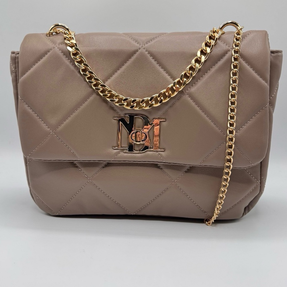 Badgley Mischka Taupe Quilted Crossbody Bag Gold Chain NWT